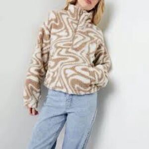 Ardene Women’s Tan/Cream Swirl 1/4 Zip Long Sleeve Fleece Size Medium